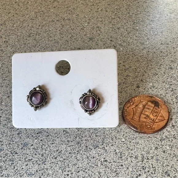 Vintage Avon 90s moonstone tiger eye stud earrings amethyst silver 1990s studs - Picture 9 of 11